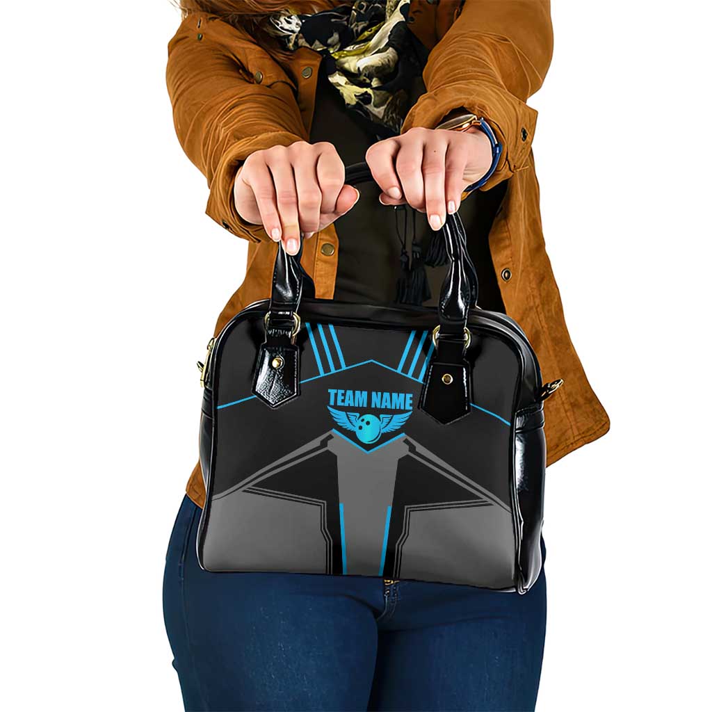 Custom Bowling Team Shoulder Handbag with Blue Bowling Pin Heartbeat Graphic and Winged Emblem - Wonder Print Shop
