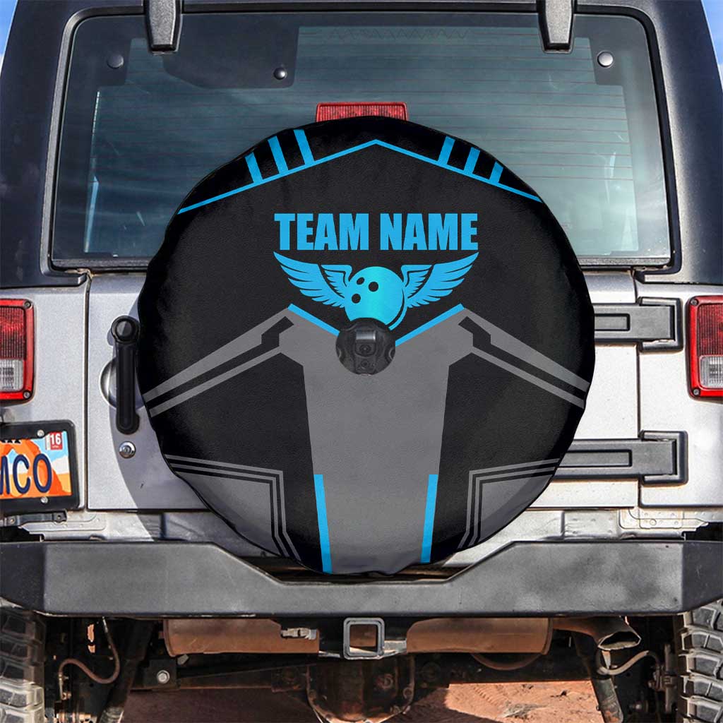 Custom Bowling Team Spare Tire Cover with Blue Bowling Pin Heartbeat Graphic and Winged Emblem - Wonder Print Shop