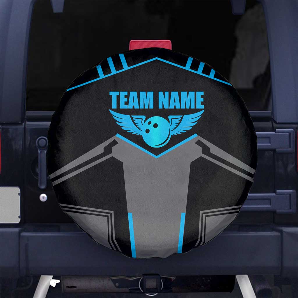 Custom Bowling Team Spare Tire Cover with Blue Bowling Pin Heartbeat Graphic and Winged Emblem - Wonder Print Shop