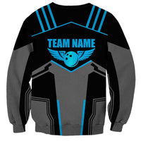 Custom Bowling Team Sweatshirt with Blue Bowling Pin Heartbeat Graphic and Winged Emblem - Wonder Print Shop
