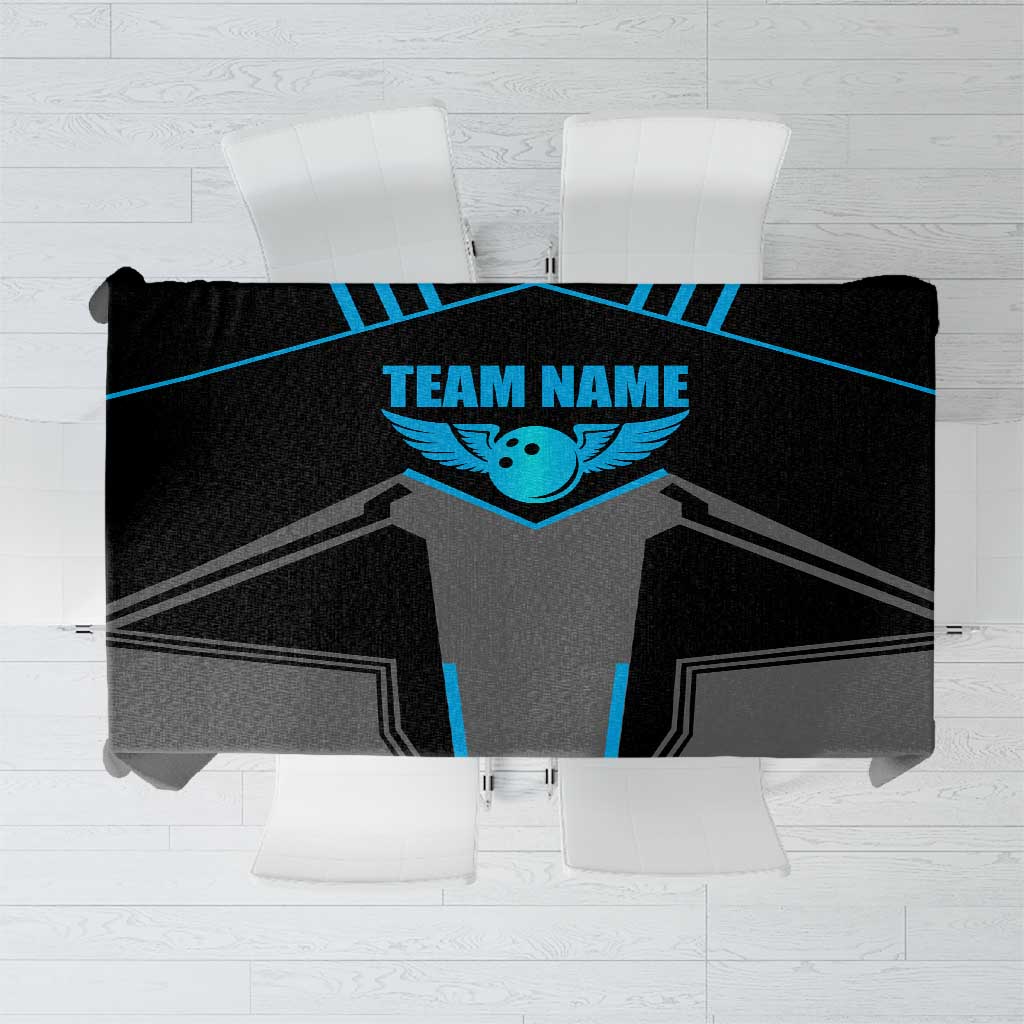 Custom Bowling Team Tablecloth with Blue Bowling Pin Heartbeat Graphic and Winged Emblem - Wonder Print Shop