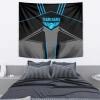 Custom Bowling Team Tapestry with Blue Bowling Pin Heartbeat Graphic and Winged Emblem - Wonder Print Shop