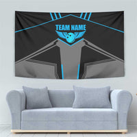 Custom Bowling Team Tapestry with Blue Bowling Pin Heartbeat Graphic and Winged Emblem - Wonder Print Shop