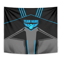 Custom Bowling Team Tapestry with Blue Bowling Pin Heartbeat Graphic and Winged Emblem - Wonder Print Shop