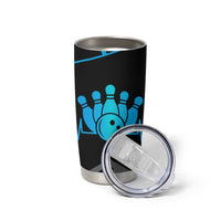 Custom Bowling Team Tumbler Cup with Blue Bowling Pin Heartbeat Graphic and Winged Emblem - Wonder Print Shop
