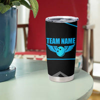 Custom Bowling Team Tumbler Cup with Blue Bowling Pin Heartbeat Graphic and Winged Emblem - Wonder Print Shop