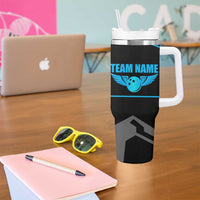 Custom Bowling Team Tumbler With Handle with Blue Bowling Pin Heartbeat Graphic and Winged Emblem - Wonder Print Shop