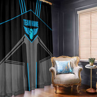 Custom Bowling Team Window Curtain with Blue Bowling Pin Heartbeat Graphic and Winged Emblem - Wonder Print Shop