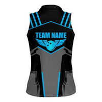 Custom Bowling Team Women Sleeveless Polo Shirt with Blue Bowling Pin Heartbeat Graphic and Winged Emblem - Wonder Print Shop