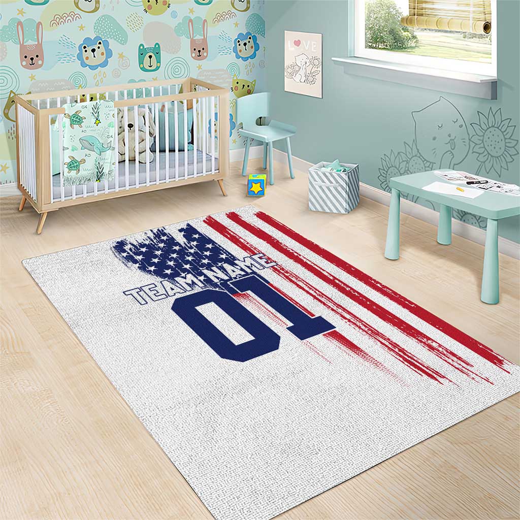 Motocross Rider Graphic Dirtbike Racing Area Rug with Distressed American Flag and Custom Number - Wonder Print Shop