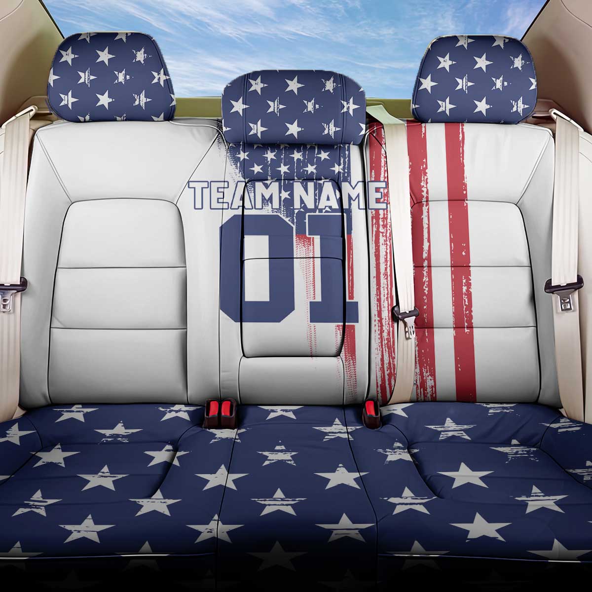 Motocross Rider Graphic Dirtbike Racing Back Car Seat Cover with Distressed American Flag and Custom Number - Wonder Print Shop
