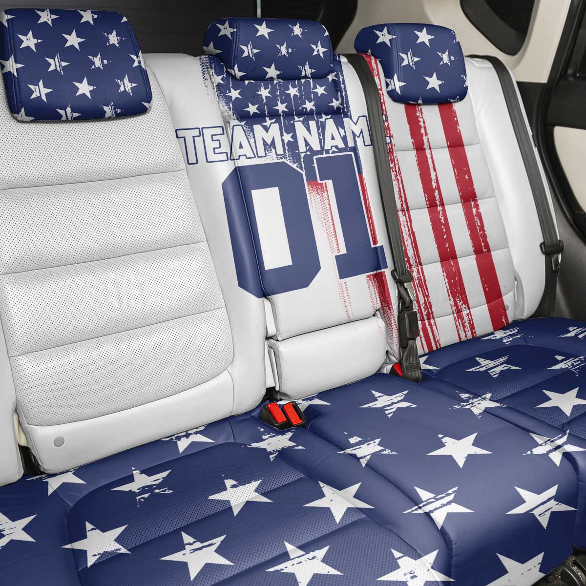 Motocross Rider Graphic Dirtbike Racing Back Car Seat Cover with Distressed American Flag and Custom Number - Wonder Print Shop