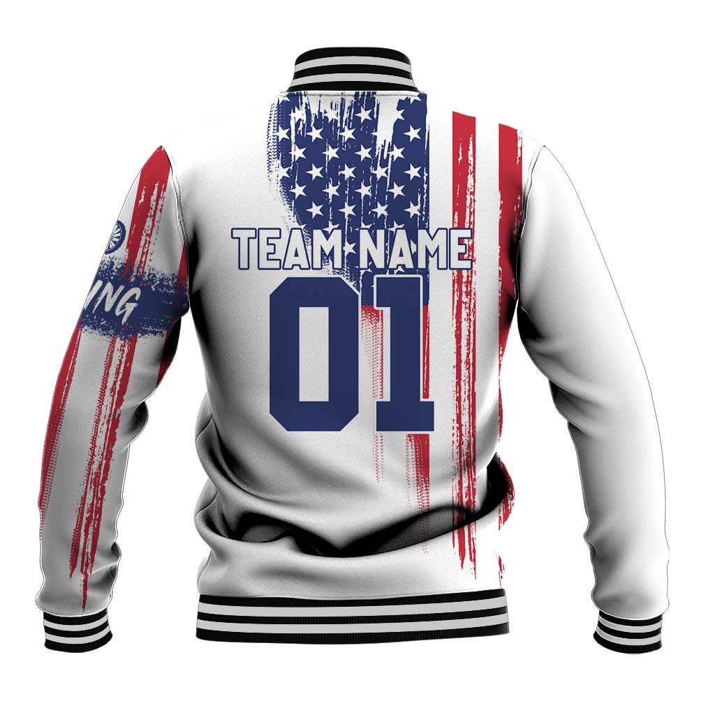 Motocross Rider Graphic Dirtbike Racing Baseball Jacket with Distressed American Flag and Custom Number - Wonder Print Shop