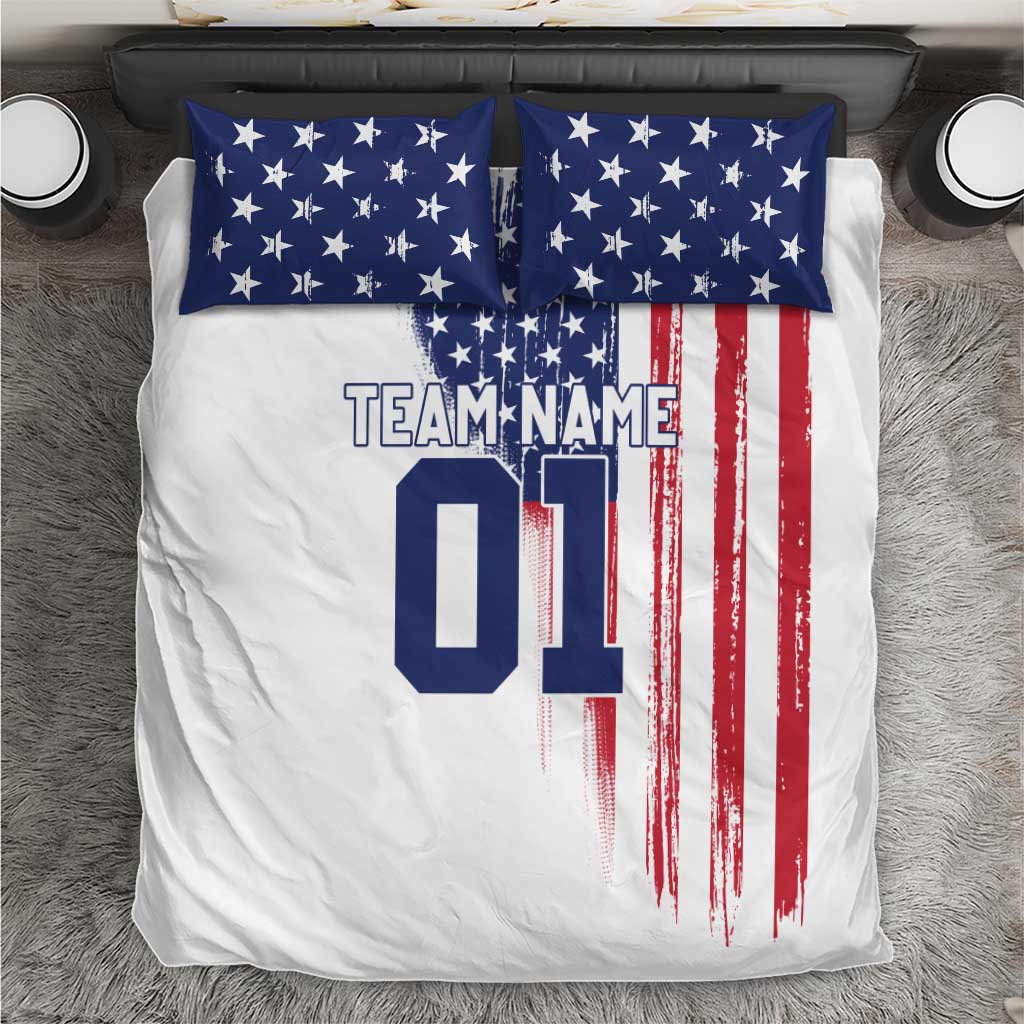Motocross Rider Graphic Dirtbike Racing Bedding Set with Distressed American Flag and Custom Number - Wonder Print Shop