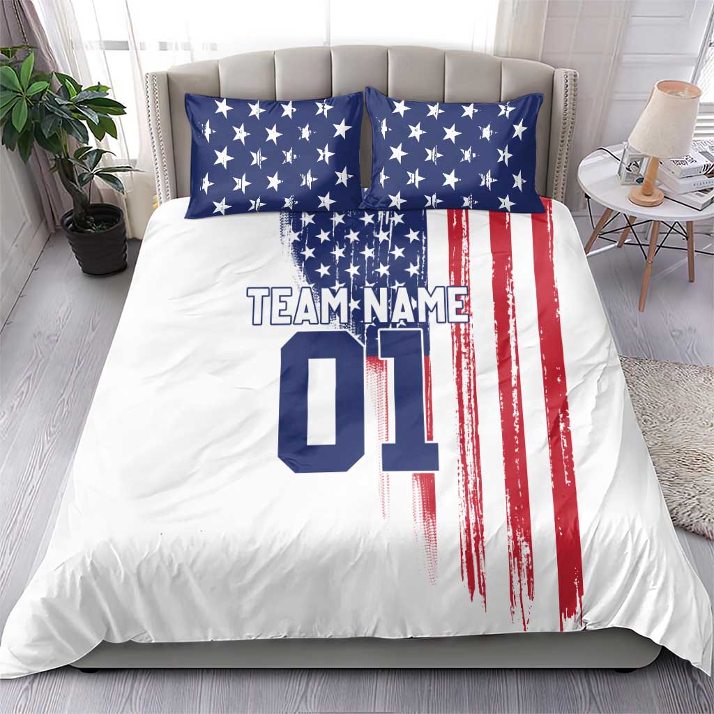 Motocross Rider Graphic Dirtbike Racing Bedding Set with Distressed American Flag and Custom Number - Wonder Print Shop