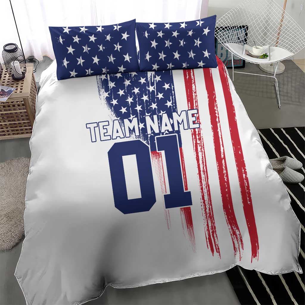 Motocross Rider Graphic Dirtbike Racing Bedding Set with Distressed American Flag and Custom Number - Wonder Print Shop