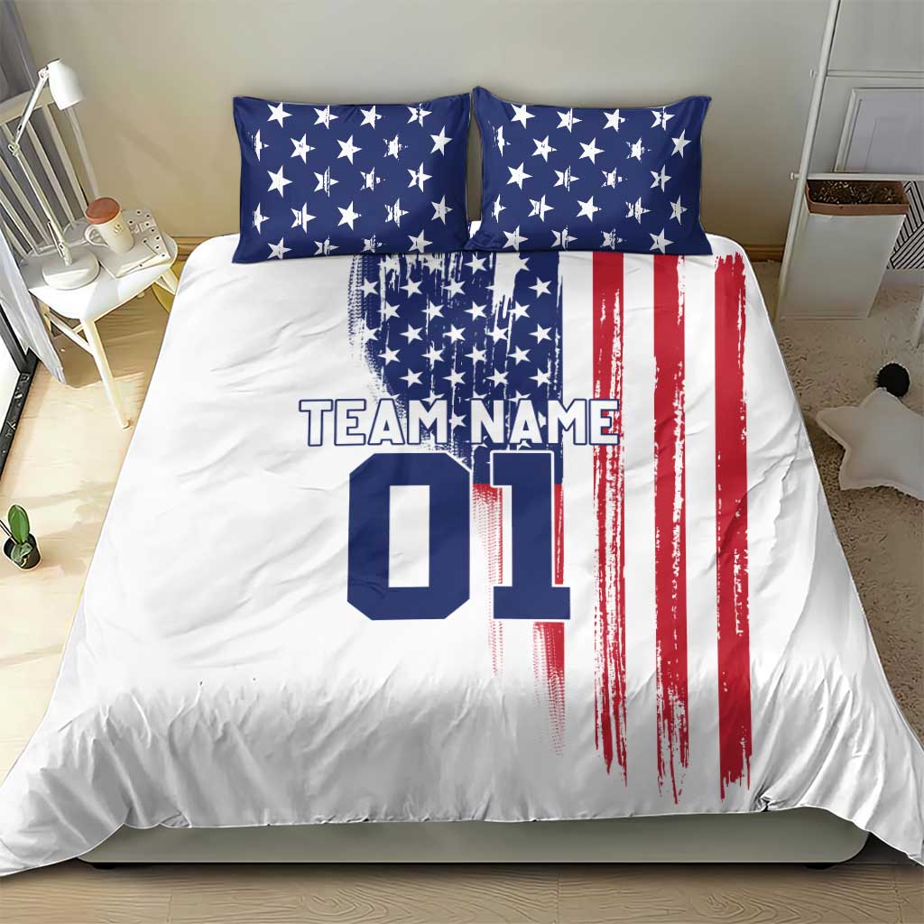 Motocross Rider Graphic Dirtbike Racing Bedding Set with Distressed American Flag and Custom Number - Wonder Print Shop