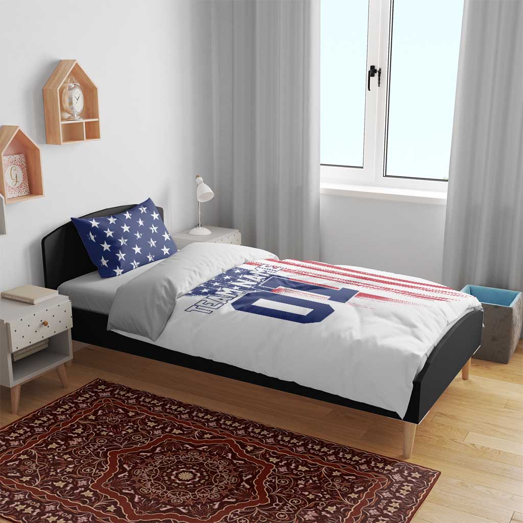Motocross Rider Graphic Dirtbike Racing Bedding Set with Distressed American Flag and Custom Number - Wonder Print Shop
