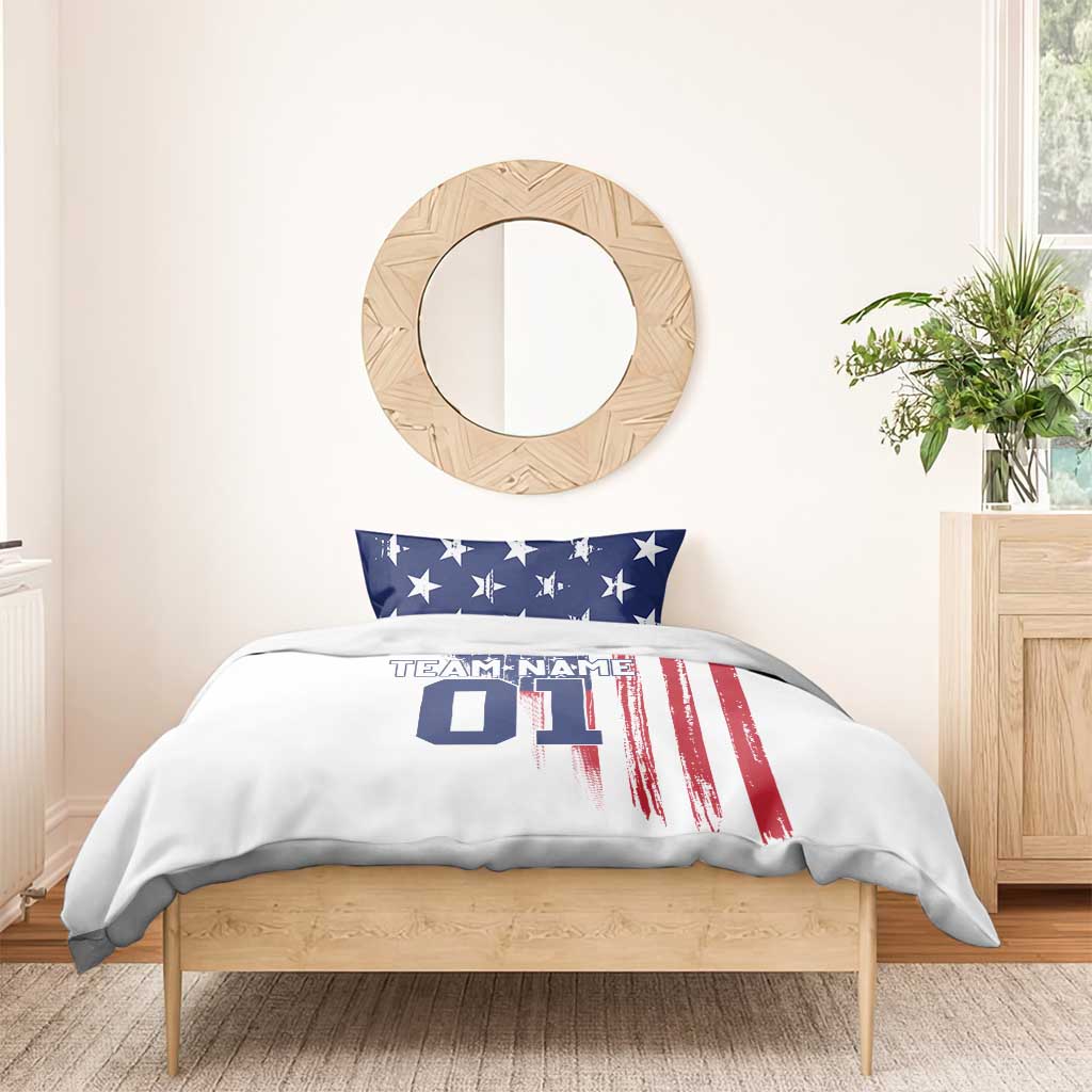 Motocross Rider Graphic Dirtbike Racing Bedding Set with Distressed American Flag and Custom Number - Wonder Print Shop