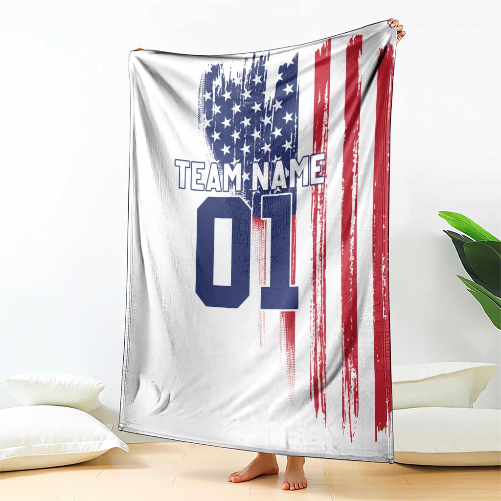 Motocross Rider Graphic Dirtbike Racing Blanket with Distressed American Flag and Custom Number - Wonder Print Shop