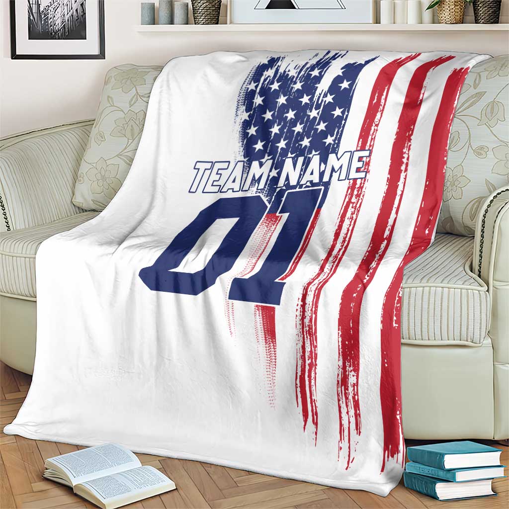 Motocross Rider Graphic Dirtbike Racing Blanket with Distressed American Flag and Custom Number - Wonder Print Shop