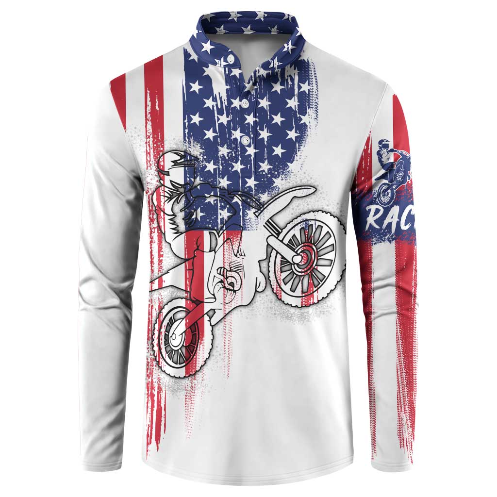 Motocross Rider Graphic Dirtbike Racing Button Sweatshirt with Distressed American Flag and Custom Number - Wonder Print Shop