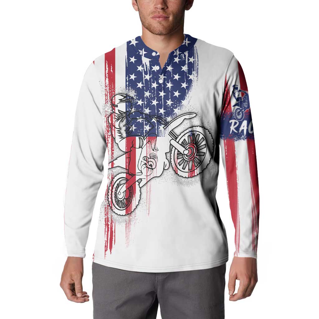 Motocross Rider Graphic Dirtbike Racing Button Sweatshirt with Distressed American Flag and Custom Number - Wonder Print Shop