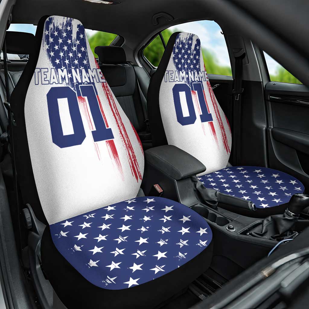 Motocross Rider Graphic Dirtbike Racing Car Seat Cover with Distressed American Flag and Custom Number - Wonder Print Shop