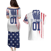 Motocross Rider Graphic Dirtbike Racing Couples Matching Puletasi and Hawaiian Shirt with Distressed American Flag and Custom Number - Wonder Print Shop