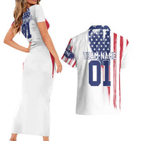 Motocross Rider Graphic Dirtbike Racing Couples Matching Short Sleeve Bodycon Dress and Hawaiian Shirt with Distressed American Flag and Custom Number - Wonder Print Shop