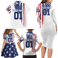 Motocross Rider Graphic Dirtbike Racing Family Matching Long Sleeve Bodycon Dress and Hawaiian Shirt with Distressed American Flag and Custom Number - Wonder Print Shop