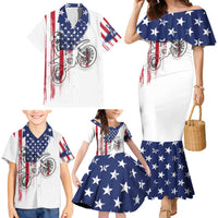 Motocross Rider Graphic Dirtbike Racing Family Matching Mermaid Dress and Hawaiian Shirt with Distressed American Flag and Custom Number - Wonder Print Shop
