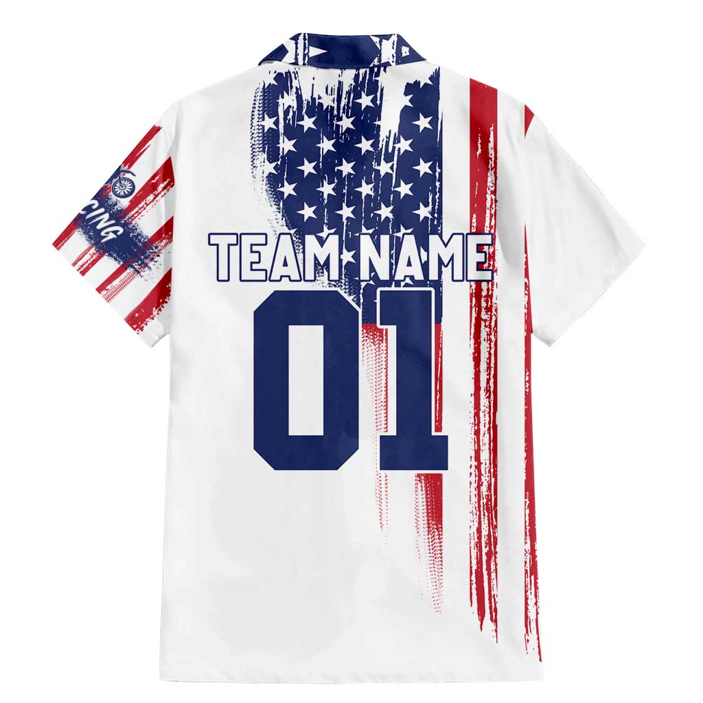 Motocross Rider Graphic Dirtbike Racing Family Matching Mermaid Dress and Hawaiian Shirt with Distressed American Flag and Custom Number - Wonder Print Shop