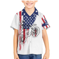 Motocross Rider Graphic Dirtbike Racing Family Matching Mermaid Dress and Hawaiian Shirt with Distressed American Flag and Custom Number - Wonder Print Shop