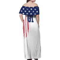 Motocross Rider Graphic Dirtbike Racing Family Matching Off Shoulder Maxi Dress and Hawaiian Shirt with Distressed American Flag and Custom Number - Wonder Print Shop