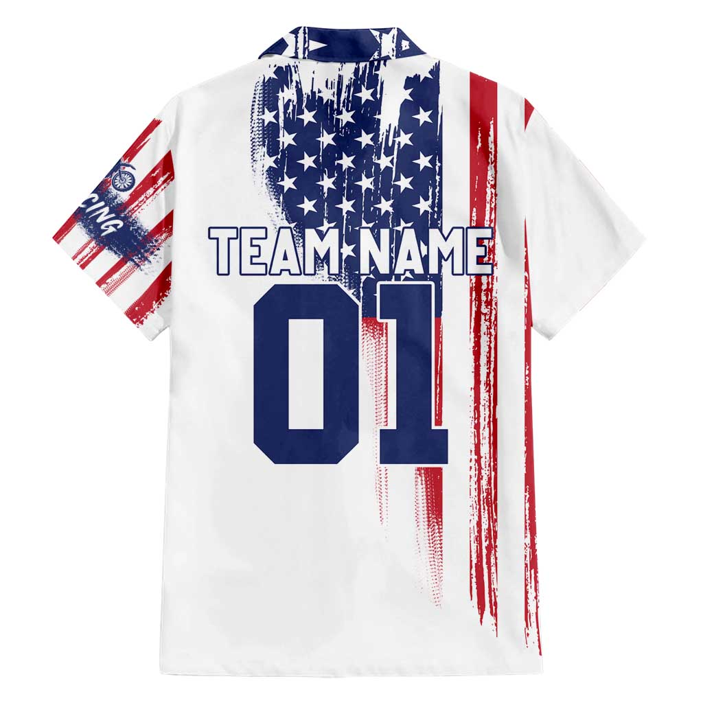 Motocross Rider Graphic Dirtbike Racing Family Matching Off Shoulder Short Dress and Hawaiian Shirt with Distressed American Flag and Custom Number - Wonder Print Shop
