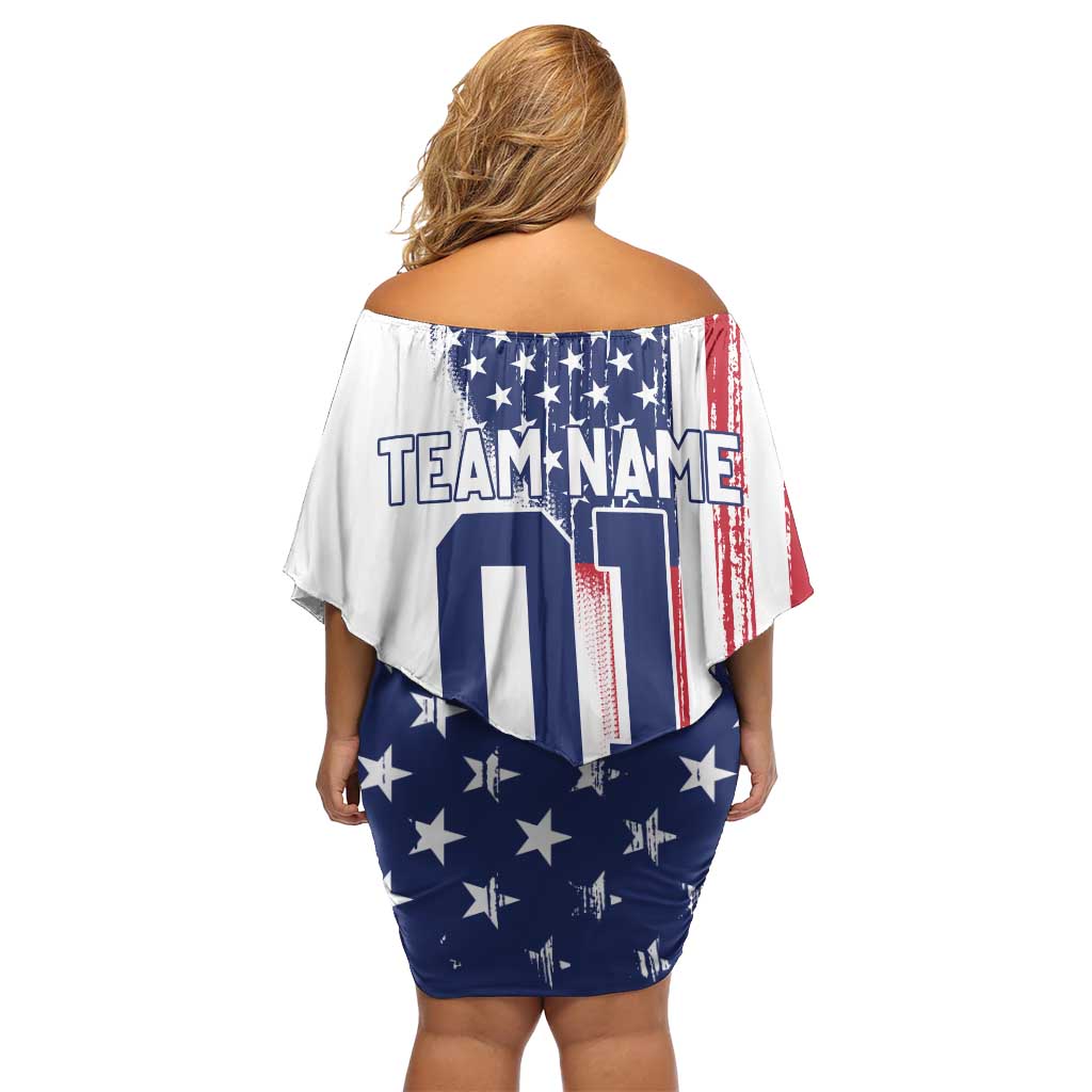 Motocross Rider Graphic Dirtbike Racing Family Matching Off Shoulder Short Dress and Hawaiian Shirt with Distressed American Flag and Custom Number - Wonder Print Shop