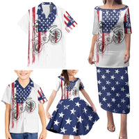 Motocross Rider Graphic Dirtbike Racing Family Matching Puletasi and Hawaiian Shirt with Distressed American Flag and Custom Number - Wonder Print Shop
