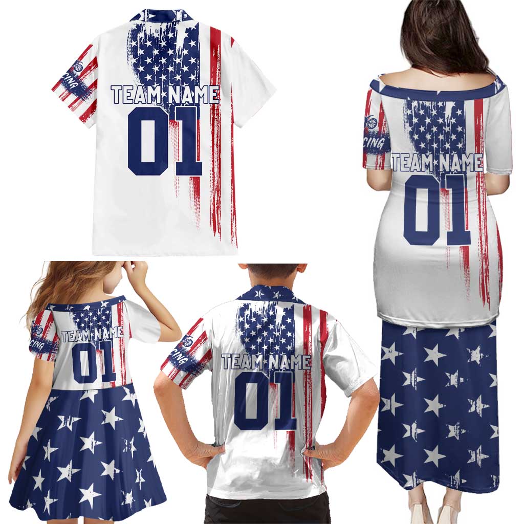 Motocross Rider Graphic Dirtbike Racing Family Matching Puletasi and Hawaiian Shirt with Distressed American Flag and Custom Number - Wonder Print Shop