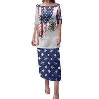 Motocross Rider Graphic Dirtbike Racing Family Matching Puletasi and Hawaiian Shirt with Distressed American Flag and Custom Number - Wonder Print Shop