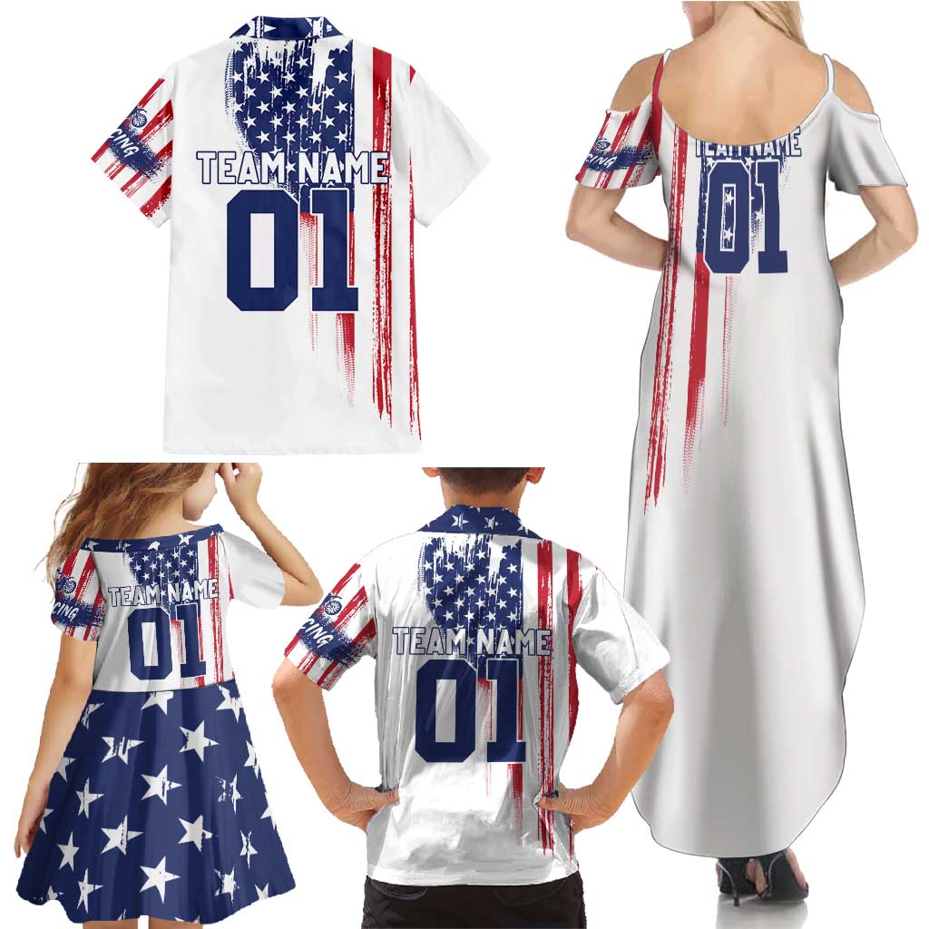 Motocross Rider Graphic Dirtbike Racing Family Matching Summer Maxi Dress and Hawaiian Shirt with Distressed American Flag and Custom Number - Wonder Print Shop