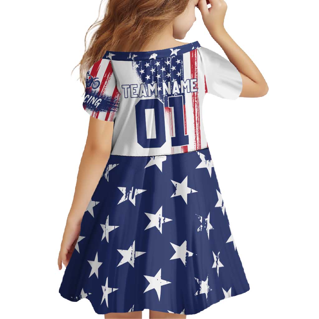 Motocross Rider Graphic Dirtbike Racing Family Matching Tank Maxi Dress and Hawaiian Shirt with Distressed American Flag and Custom Number - Wonder Print Shop