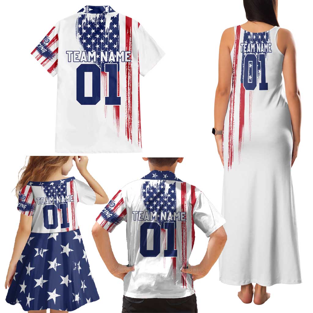 Motocross Rider Graphic Dirtbike Racing Family Matching Tank Maxi Dress and Hawaiian Shirt with Distressed American Flag and Custom Number - Wonder Print Shop