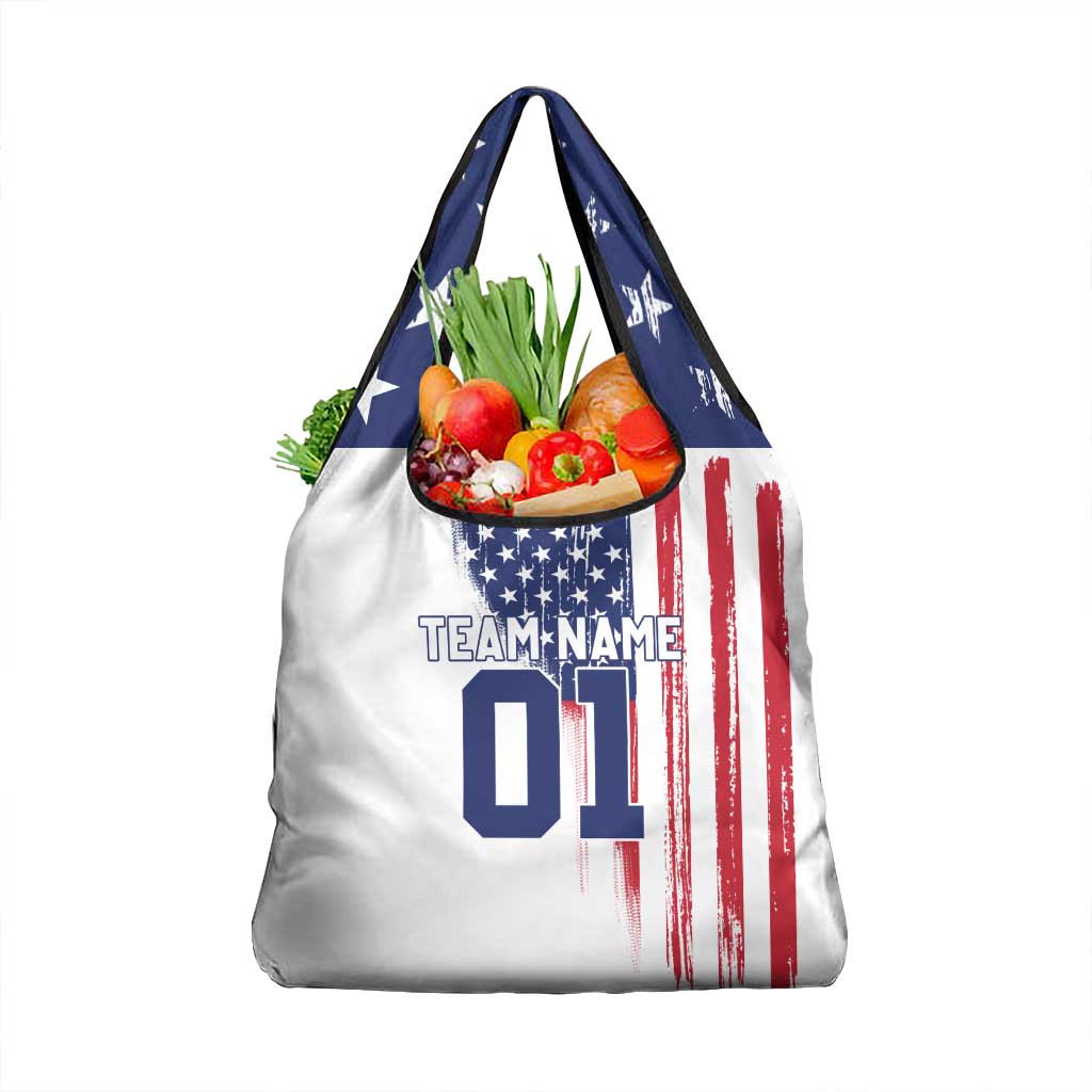 Motocross Rider Graphic Dirtbike Racing Grocery Bag with Distressed American Flag and Custom Number - Wonder Print Shop