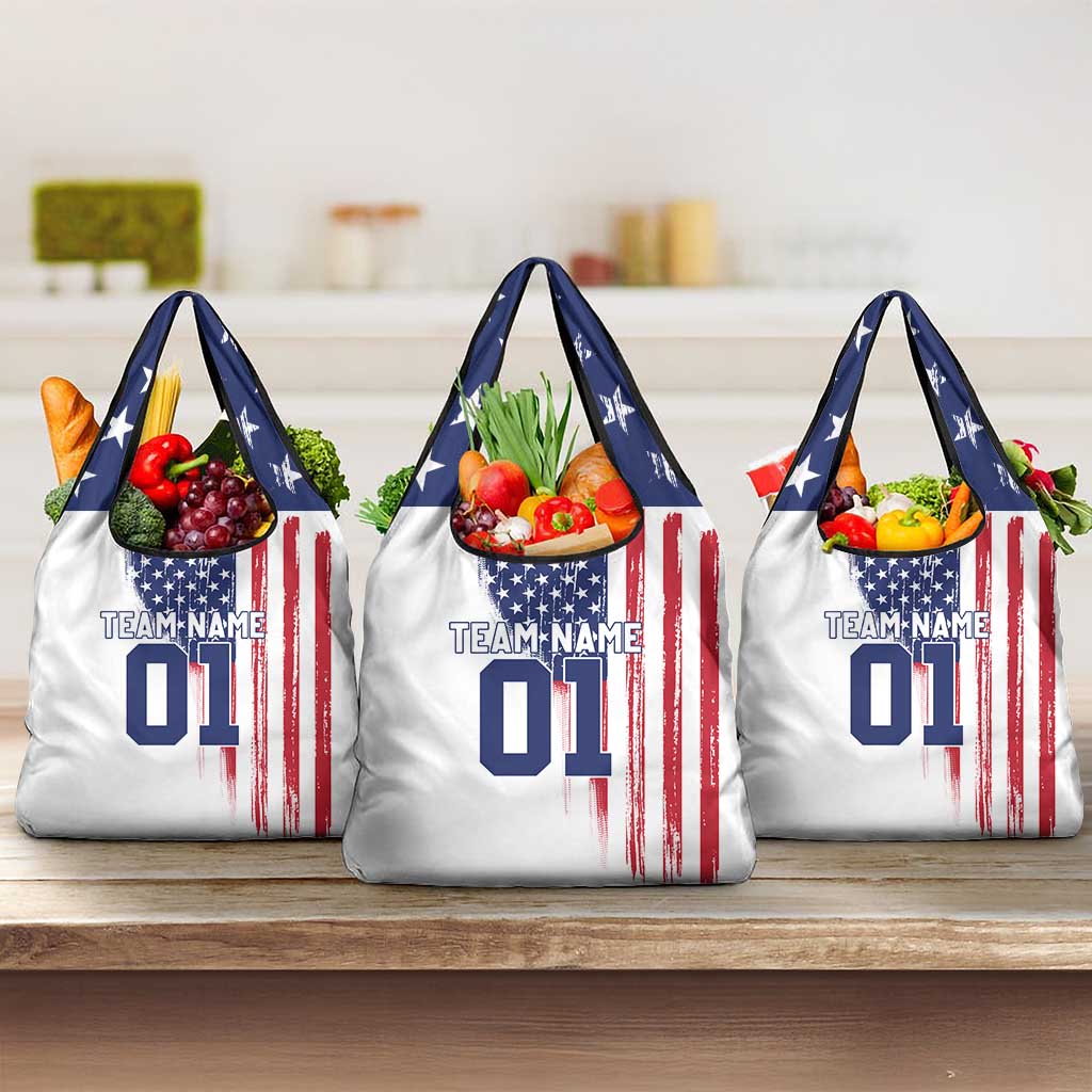 Motocross Rider Graphic Dirtbike Racing Grocery Bag with Distressed American Flag and Custom Number - Wonder Print Shop
