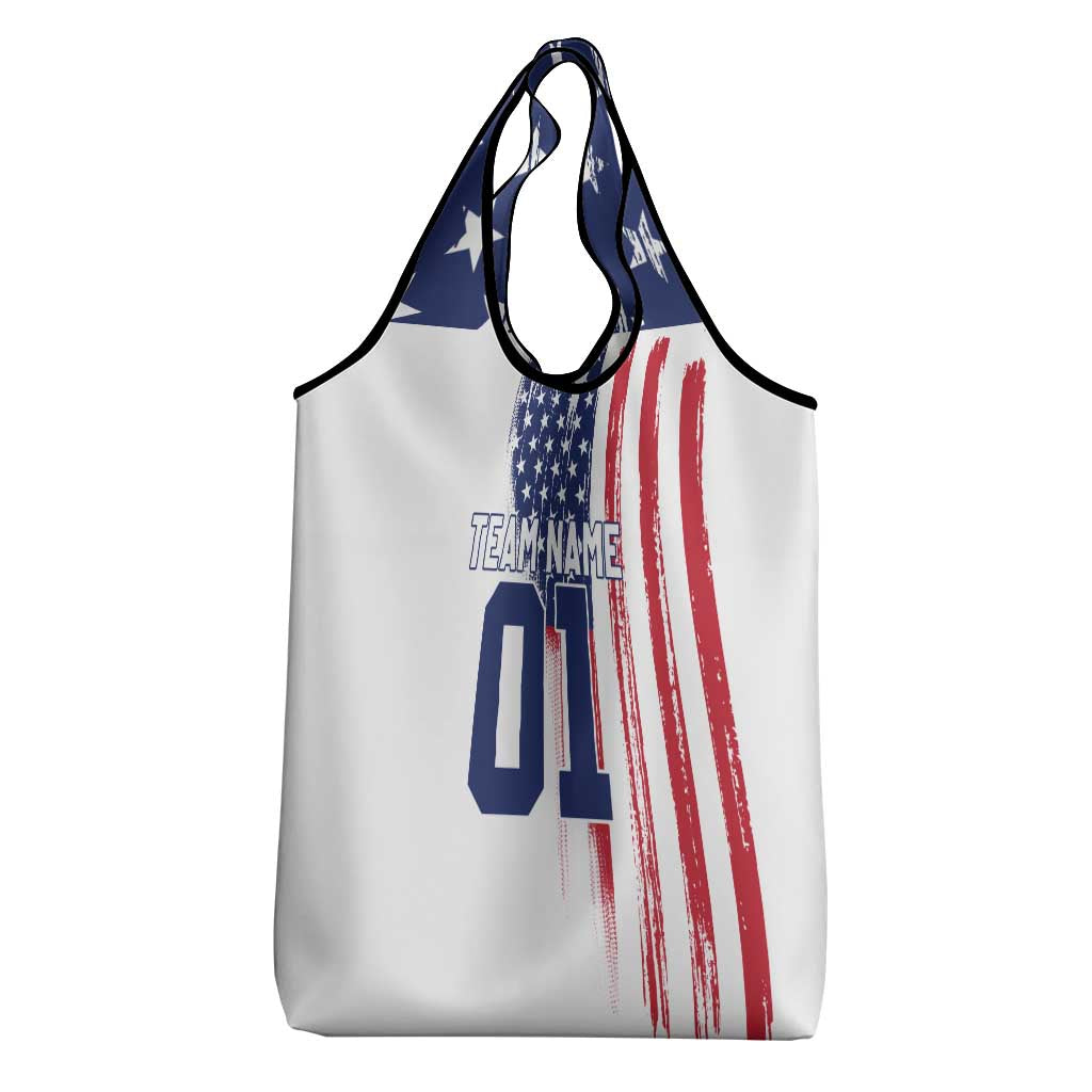Motocross Rider Graphic Dirtbike Racing Grocery Bag with Distressed American Flag and Custom Number - Wonder Print Shop
