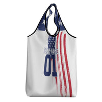 Motocross Rider Graphic Dirtbike Racing Grocery Bag with Distressed American Flag and Custom Number - Wonder Print Shop