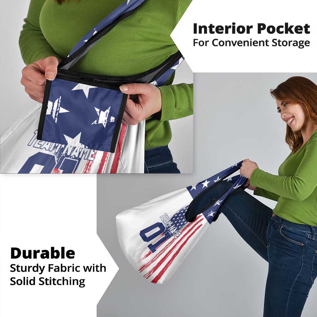 Motocross Rider Graphic Dirtbike Racing Grocery Bag with Distressed American Flag and Custom Number - Wonder Print Shop
