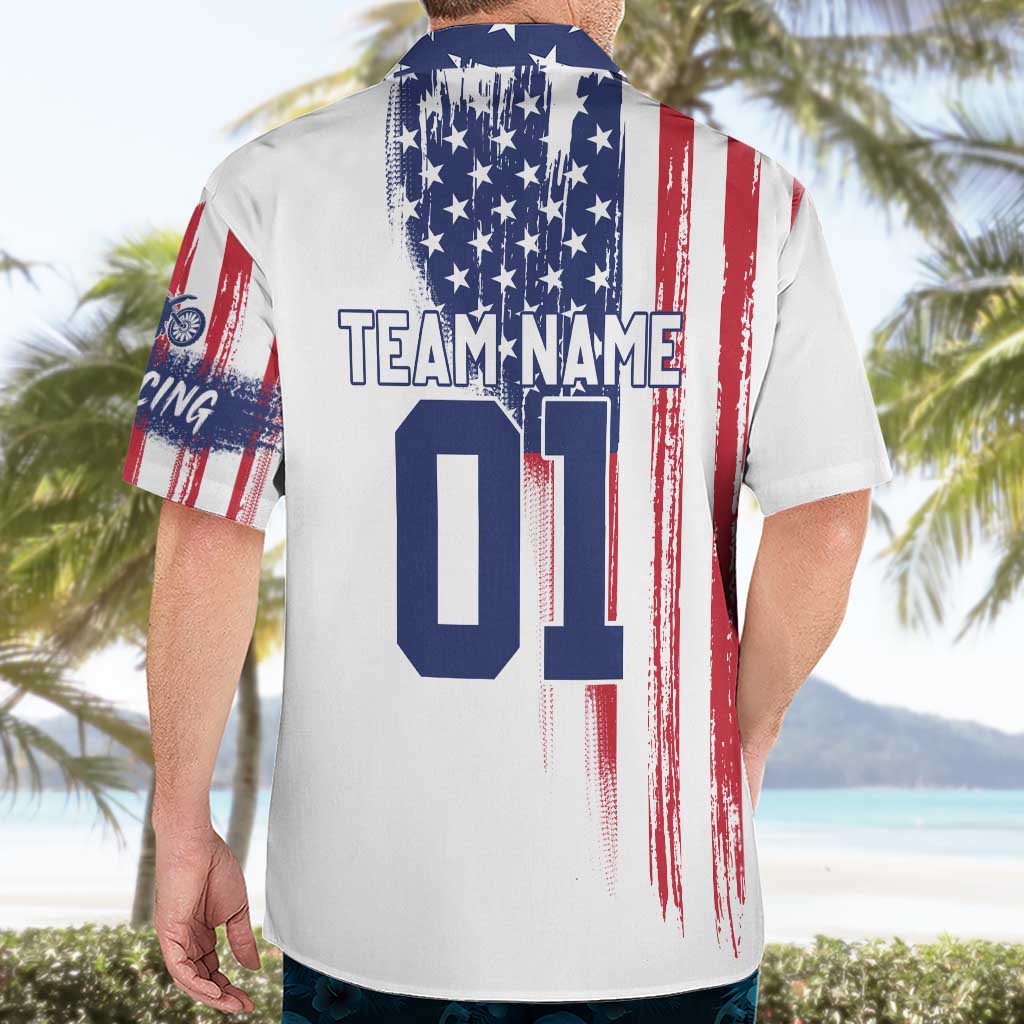 Motocross Rider Graphic Dirtbike Racing Hawaiian Shirt with Distressed American Flag and Custom Number - Wonder Print Shop