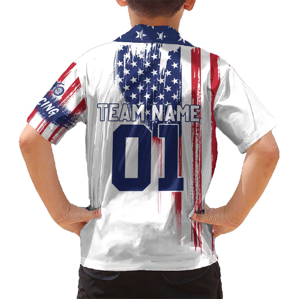 Motocross Rider Graphic Dirtbike Racing Hawaiian Shirt with Distressed American Flag and Custom Number - Wonder Print Shop